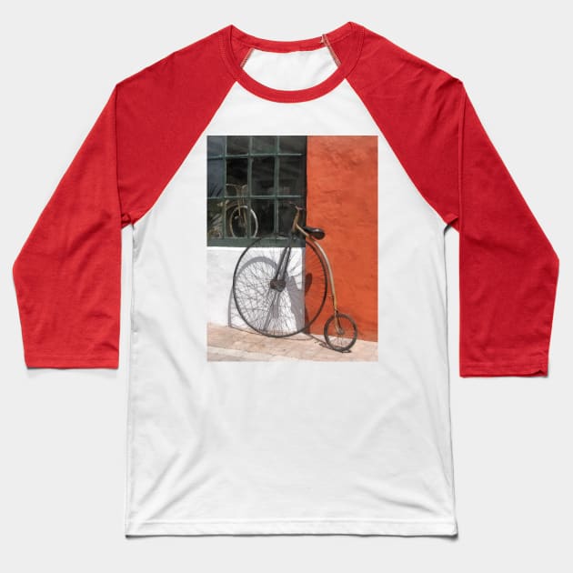 Bicycles - Penny-Farthing in Front of Bike Shop Baseball T-Shirt by SusanSavad